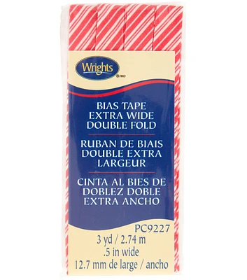 Wrights 1/2" x 3yd Christmas Red Angle Stripe Double Fold Bias Tape