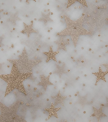 Stars on White Glitter Tulle Fabric