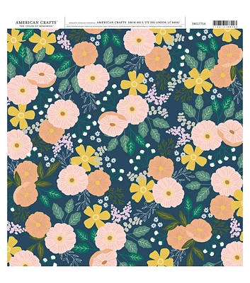 American Crafts Pink Peach Flowers Single Sheet