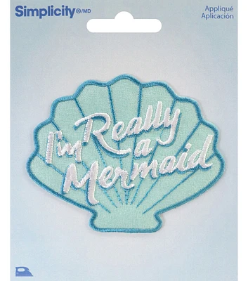 Simplicity 3.5" x 3" I'm Really a Mermaid on Shell Iron On Patch