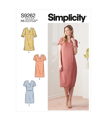 Simplicity S9262 Size 6 to 14 Misses V Neckline Dress Sewing Pattern