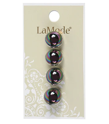 La Mode 1/2" Black Iridescent Round Shank Buttons 4pk