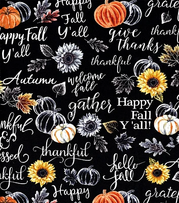 Hi Fashion Harvest Words On Black Harvest Cotton Fabric