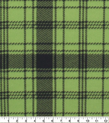 Lime Black Plaid Blizzard Fleece Fabric