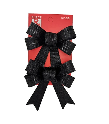 5" Christmas Black Metallic Bows 2pk by Place & Time