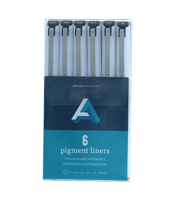 Art Alternatives Pigment Liner 6-Pen Brush Set Black