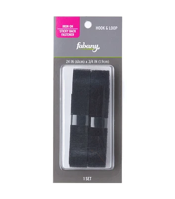 3/4" x 24" Black Iron On Hook & Loop Tape by Fabany