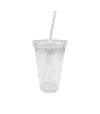 16oz Clear Plastic Tumbler With Straw by Happy