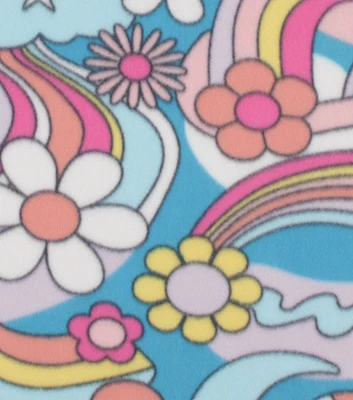 Groovy Flowers on Blue Blizzard Fleece Fabric