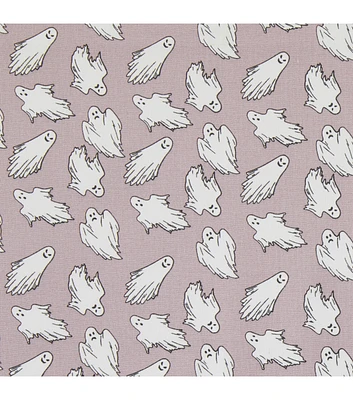 Glow in the Dark Halloween Mini Ghosts Pink Cotton Fabric