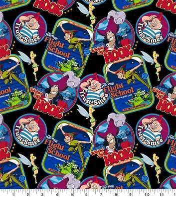 Peter Pan's Flight School Black Cotton Fabric