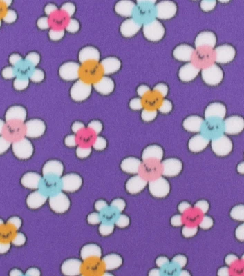 Smiley Daisies on Purple Blizzard Fleece Fabric