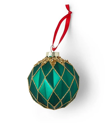 3.5" Christmas Green Glitter Glass Ball Ornament by Place & Time