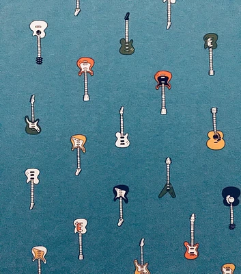 Winter Blue Guitar Icons Jersey Knit Fabric by POP!