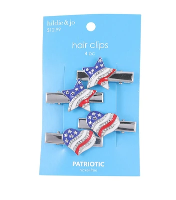 4ct Patriotic Red White & Blue Star Heart Hairclips by hildie & jo