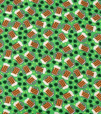 Green Shamrocks and Beer St. Patrick's Day Cotton Fabric