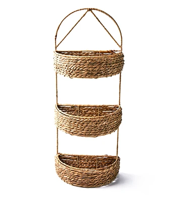 30" Brown Three Wicker Shelf Hanging Baskets by Place & Time