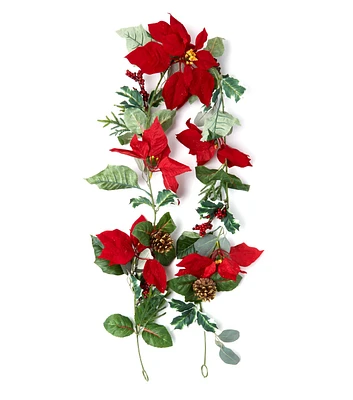 71" Christmas Red Poinsettia & Berry Garland by Bloom Room