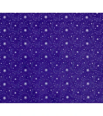 Stars on Purple Halloween Glitter Cotton Fabric