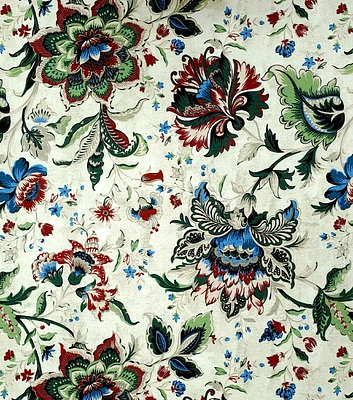 New Folk Jacobean Floral on Beige Christmas Cotton Canvas Fabric