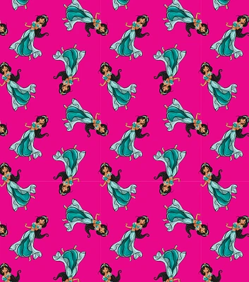 Disney Princess Jasmine Graceful & Brave on Pink Cotton Fabric