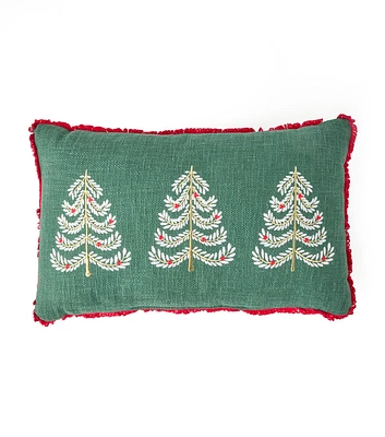 10" x 20" Green & Red Christmas Trees Pillow by Place & Time