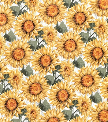 Sunflower Distressed Wood Harvest Cotton Fabric