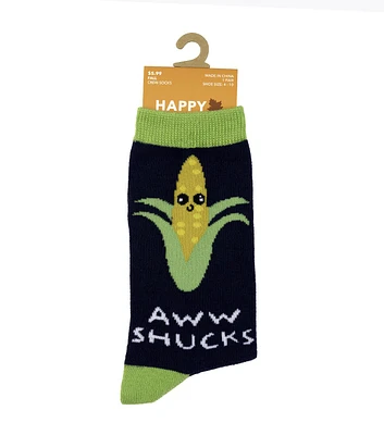 1 Pair Fall Aww Shucks Corn Navy Crew Socks by Happy Value