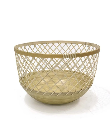 13" Natural Bamboo Open Weave Basket by Place & Time