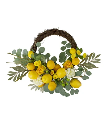 Northlight 18" Spring Yellow Lemons & White Flowers Wreath