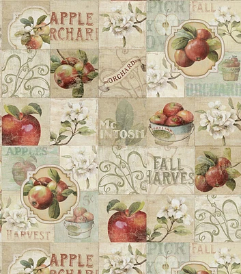 David Textiles Apple Orchard on Tan Novelty Cotton Fabric