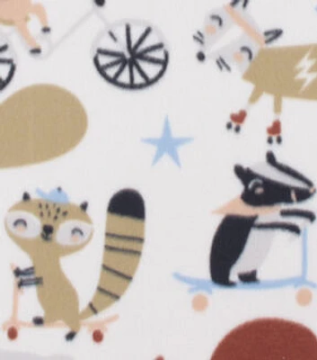 Animals On Skateboards On White Blizzard Fleece Fabric