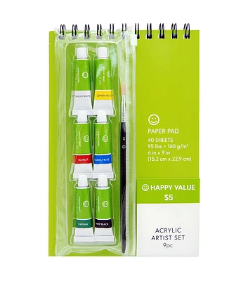 6" x 9" Acrylic Paint & Canvas Kit 9pc by Happy Value