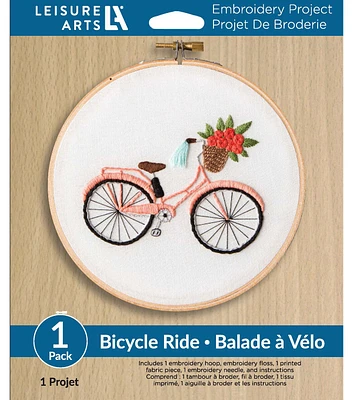 Leisure Arts 6" Bicycle Ride on White Embroidery Kit