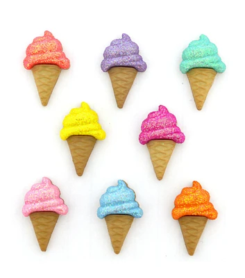 Dress It Up 8ct Glitter Ice Cream Cones Novelty Buttons