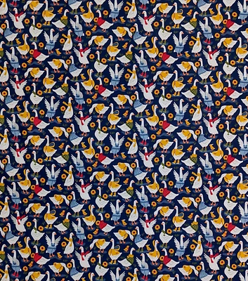 Fashion Geese on Blue Novelty Cotton Fabric