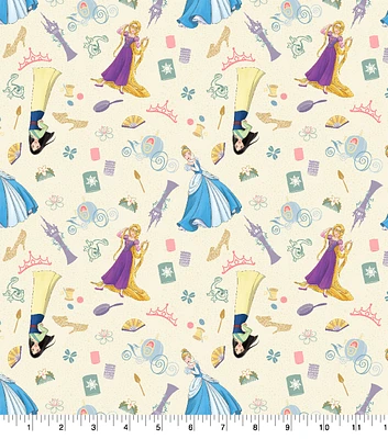 Disney Princesses With Icons Cotton Fabric