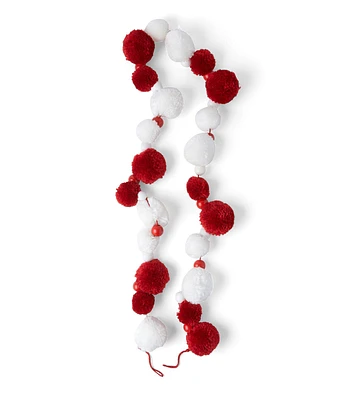 72" Christmas Red & White Pom Felt Garland by Place & Time