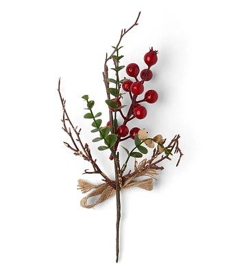 10" Christmas Red Berry & Branch With Gold Bow Pick I26 by Bloom Room