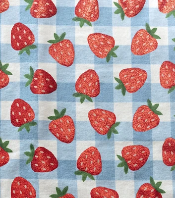 Red Strawberries on Checkered Super Snuggle Flannel Fabric