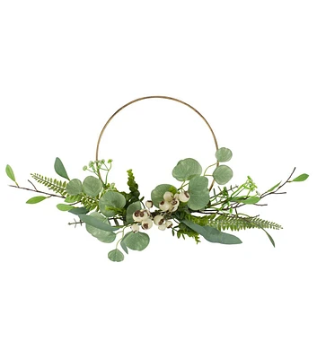 Northlight 30" Spring Green Eucalyptus & Fern on Golden Ring Wreath