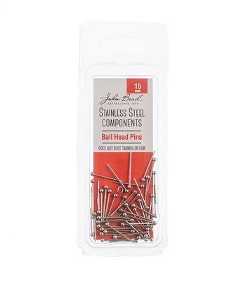 John Bead Stainless Steel Ball Head Pins 15mm 50pcs