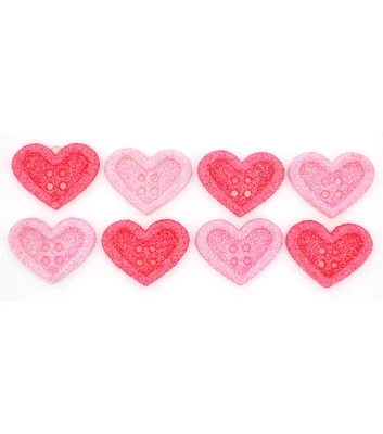 Dress It Up 8ct Shapes Pink Glitter Hearts Novelty Buttons