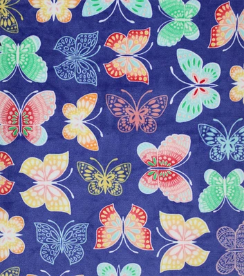 Sew Lush Printed Butterflies on Purple Fleece Fabric