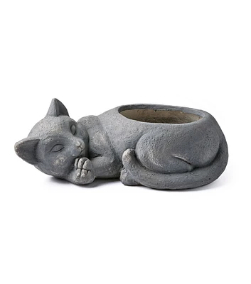 20" Gray Sleeping Cat Ceramic Planter by Place & Time