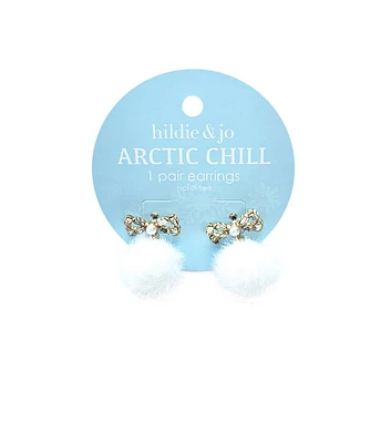 1ct Christmas White Pom Pom Bow Earrings by hildie & jo