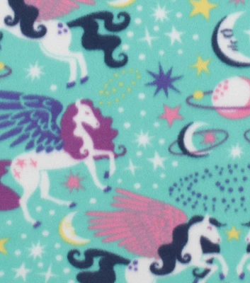 Celestial Pegasus on Teal Blizzard Fleece Fabric