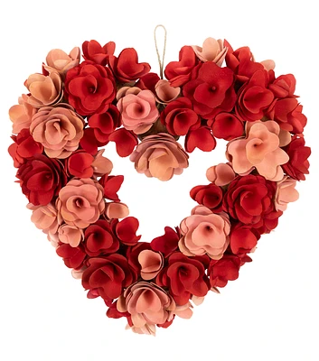 Northlight 15" Valentine's Day Red & Pink Wood Chip Floral Wreath