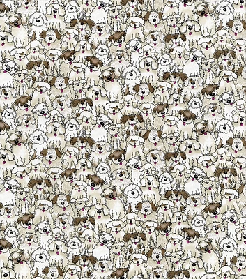 Brown Shaggy Dogs Novelty Cotton Fabric