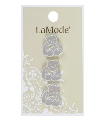 La Mode 5/8" White Bear 2 Hole Buttons 3pk